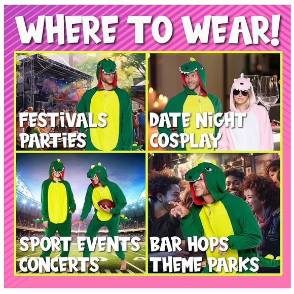 Funziez! Slim Fit Adult Onesie - Animal Halloween Costume Dinosaur Size Small - Picture 7 of 7